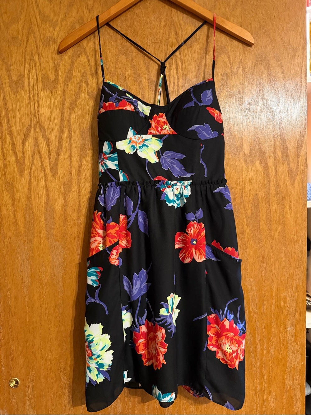 Black Floral Spaghetti-Strap Mini Dress